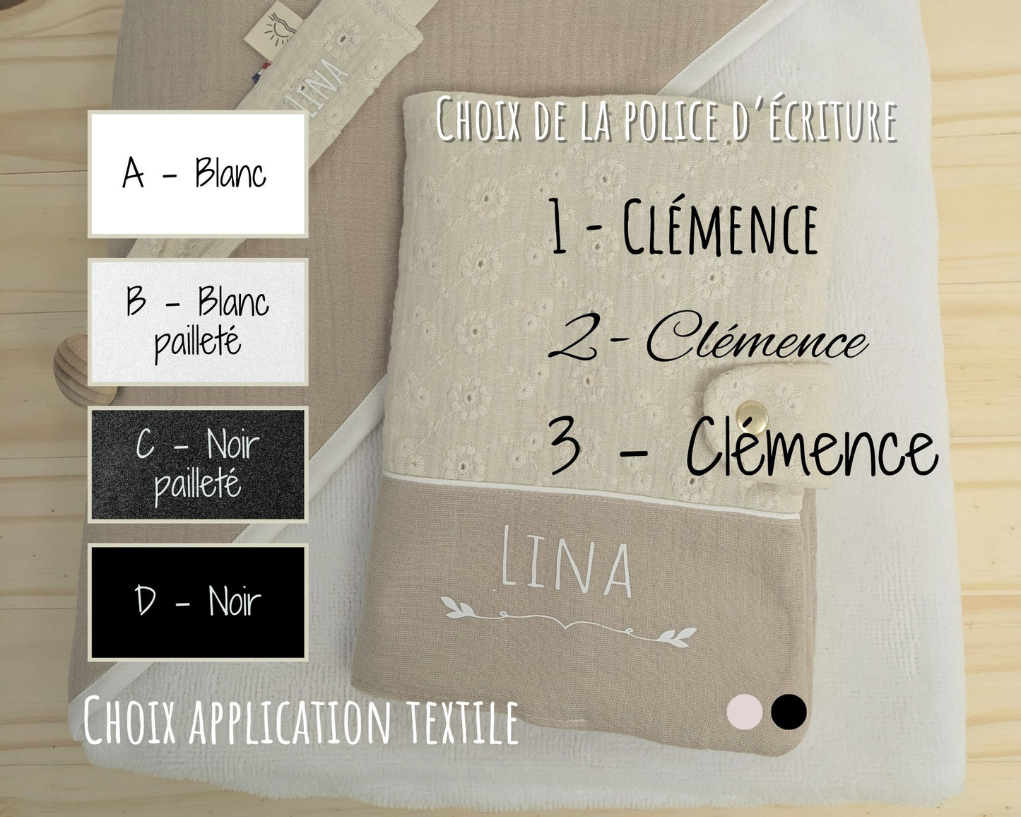 Vous pouvez indiqué la lettre choisi parmi les 4 options de couleurs proposés et le chiffre de la police d'écriture souhaitée