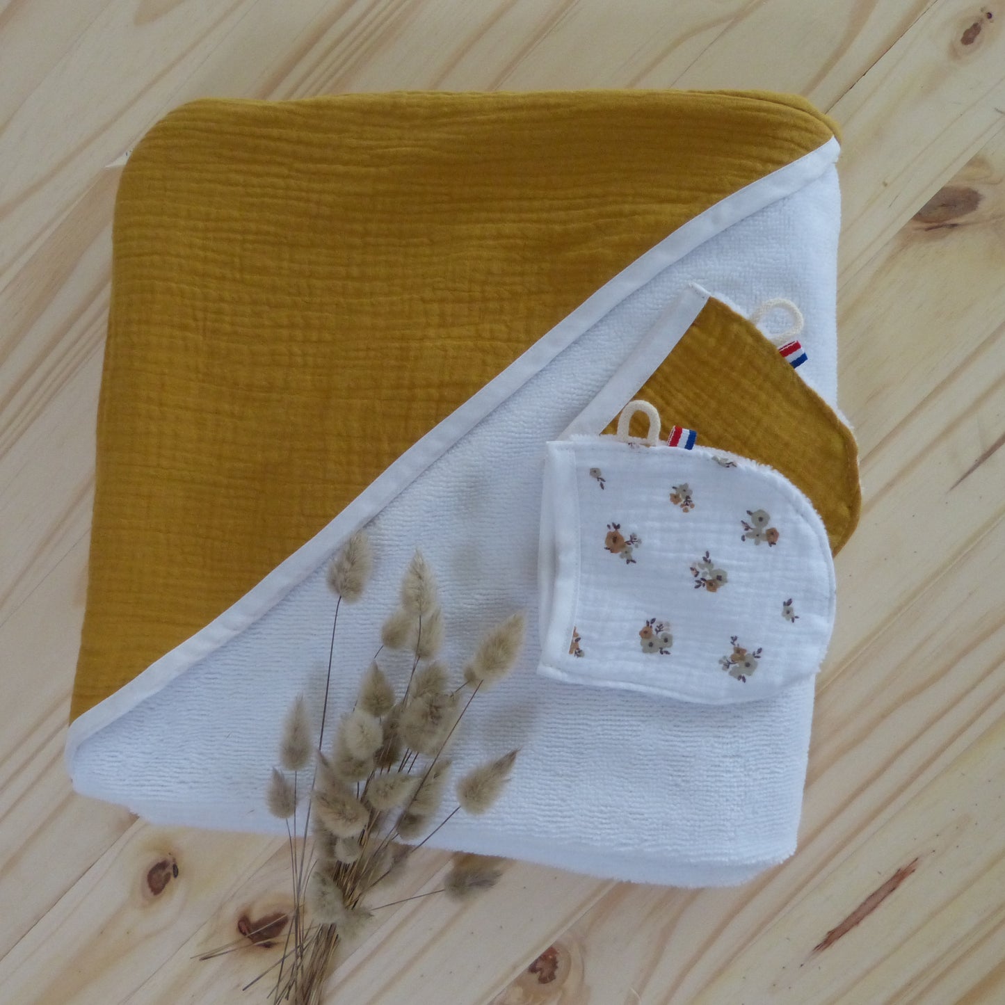 cape de bain grande et douce, en bambou et double gaze jaune