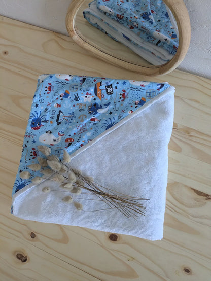 Cape de bain enfant océan, personnalisable (1mx1m)
