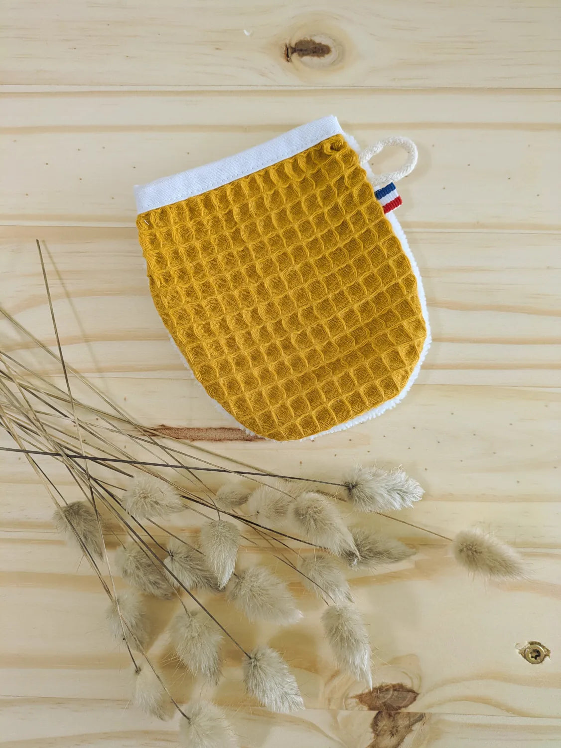 Gant de toilette apprentissage Nid d'abeille jaune moutarde