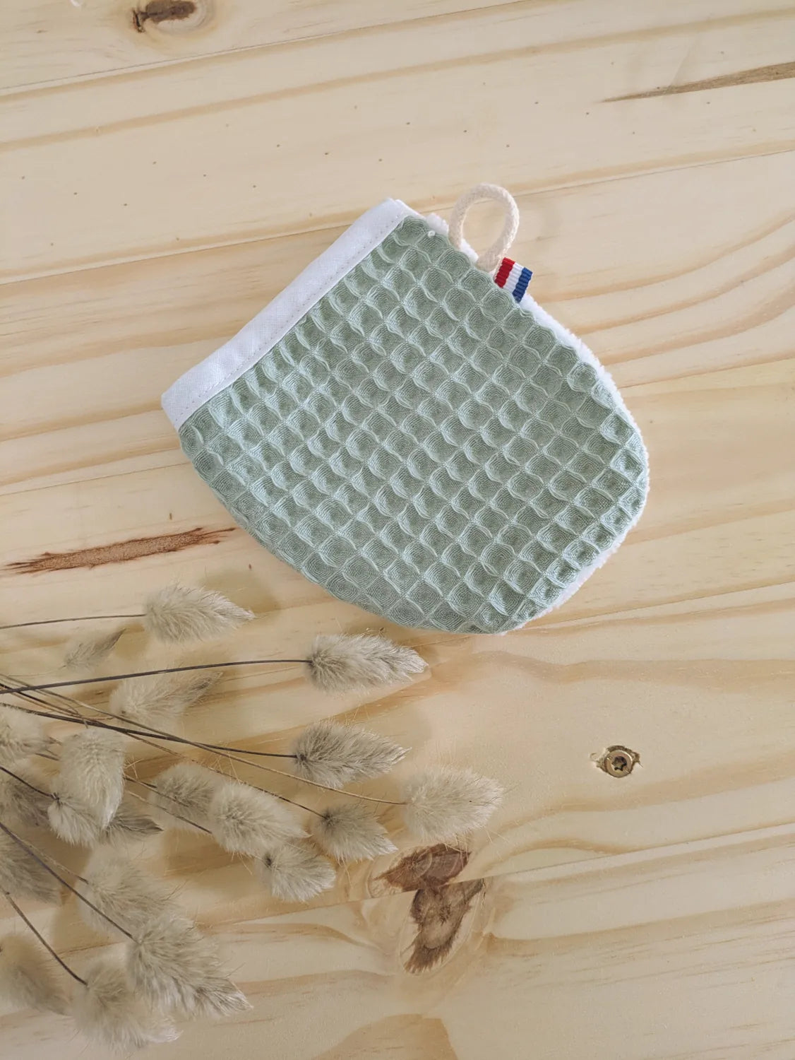 Gant de toilette apprentissage Nid d'abeille vert d'eau
