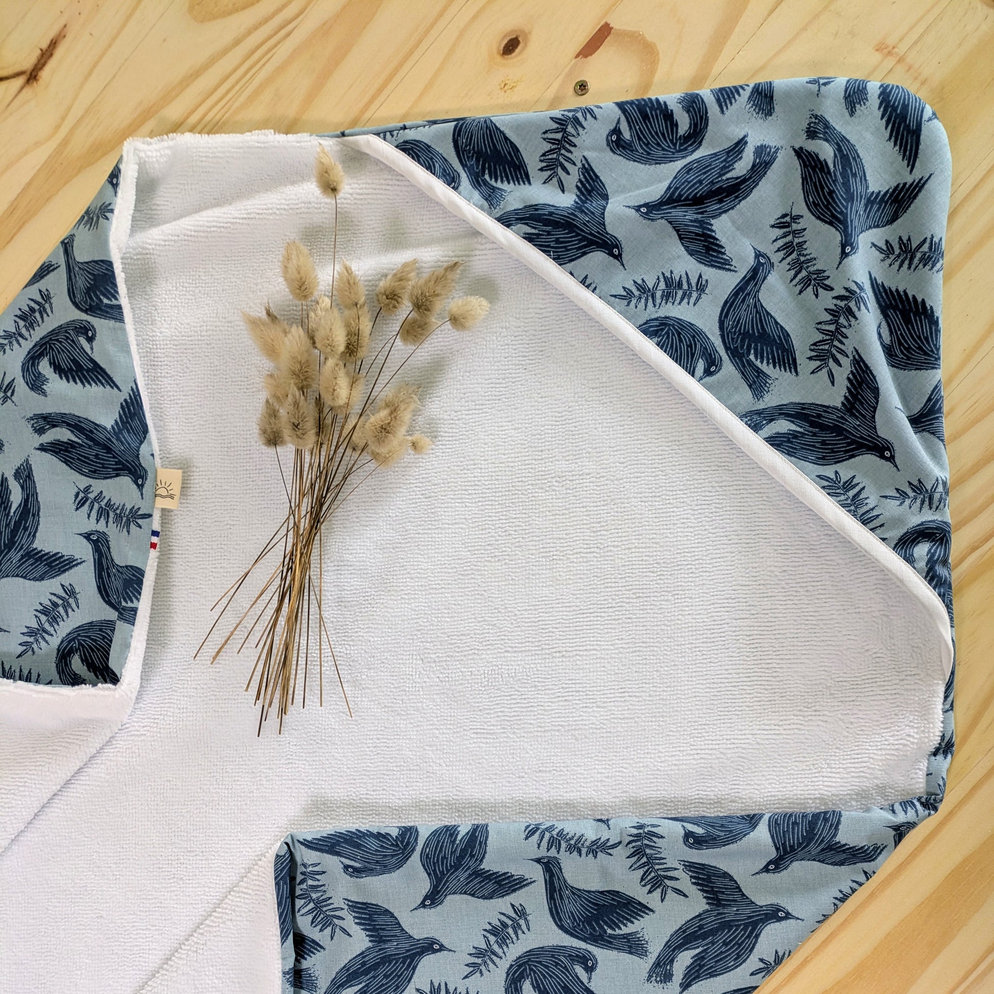 sortie de bain bambou motif oiseau bleu