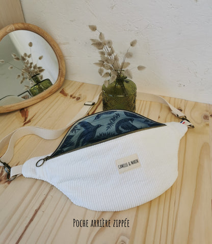 Intérieur coton du sac banane – modèle oiseaux bleu
