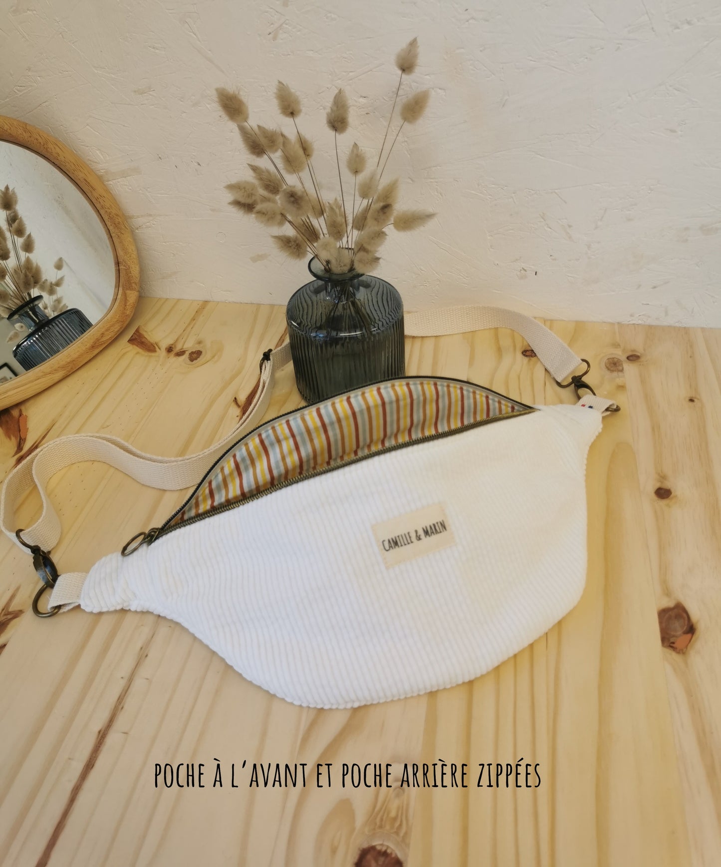 Intérieur coton du sac banane – modèle rayures jaunes